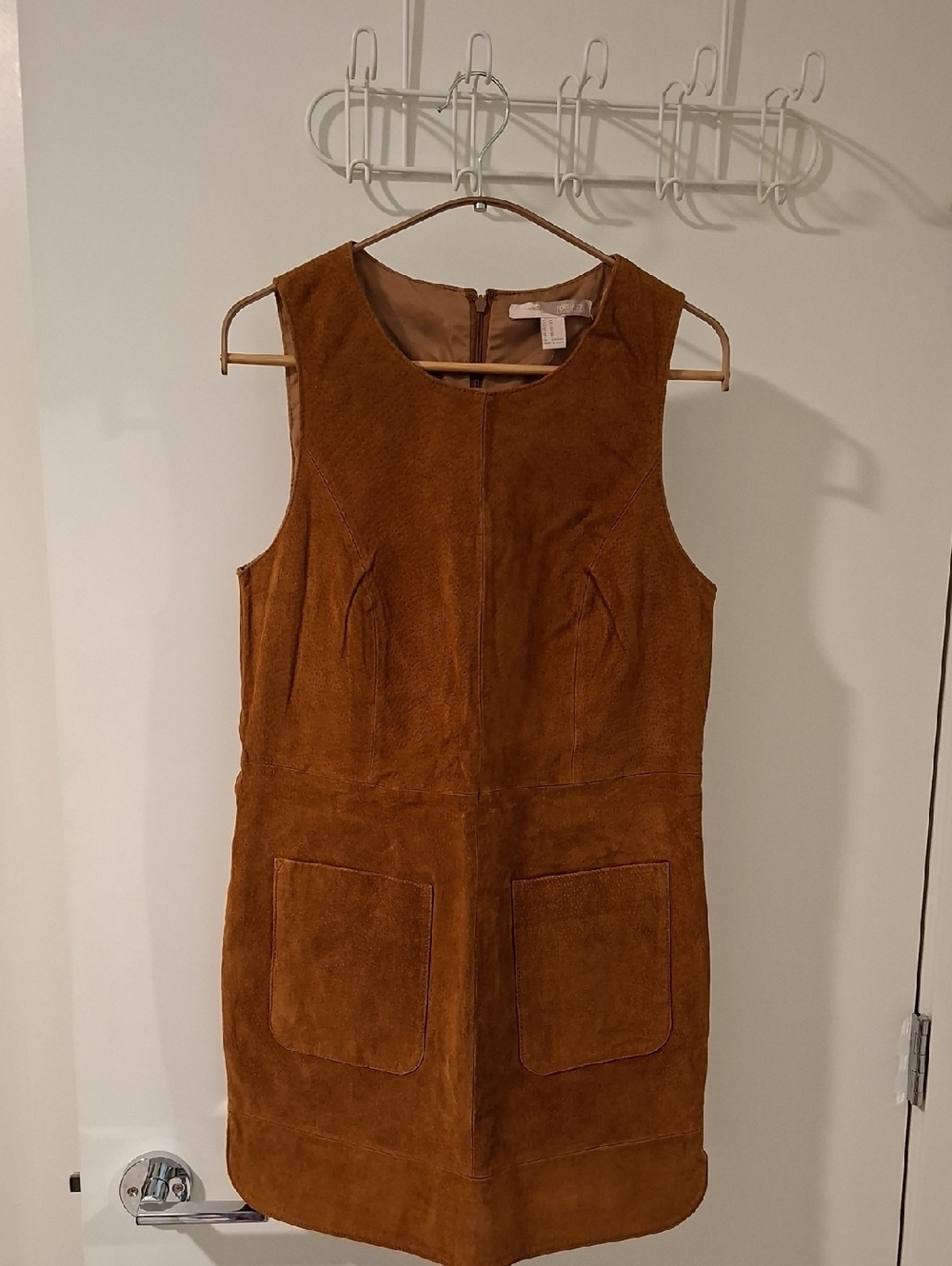 Women's Brown/Tan Genuine Suede Patch Pocket Boho Shift Dress/Tunic (Size S)